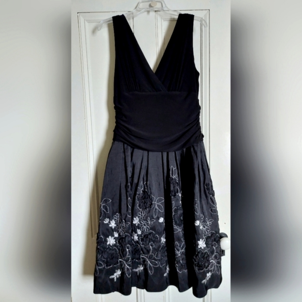 Black party dress with silver accents